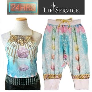 NWT Dolls Kill X 24HRS Med Mantra Sahasrara Halter Top & Manipura Drop Crotch